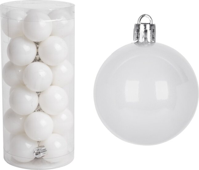 Iris Karácsonyi Műanyag gömb dísz készlet 24 darabos 3cm - Fényes fehér