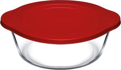 Pasabahce Borcam Hőálló üvegedény fogóval Műanyag fedővel Ø 25cm 2,2L - Átlátszó / Piros