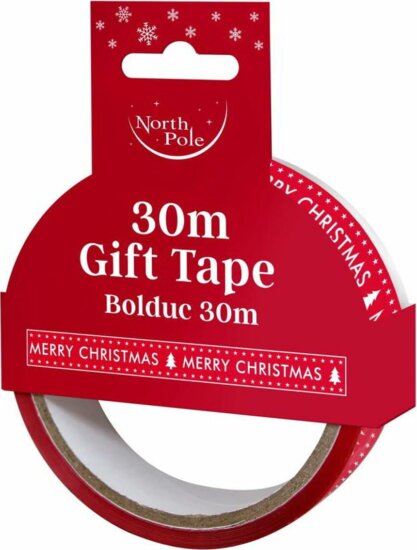 Iris Karácsonyi Ajándék Csomagoló nyomtatott dísz szalag (30 m x 24mm) - Piros