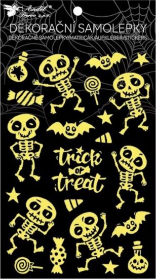 Andel Prerov Sötétben világító csontváz mintás ablakmatrica 15 x 25 cm Halloween Dekoráció