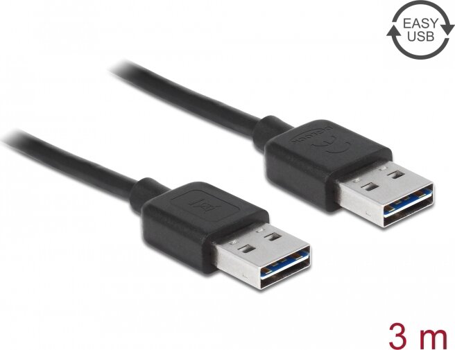 Delock 83462 Easy-USB-A apa - Easy-USB-A apa 2.0 Összekötő kábel 3m - Fekete Delock 83462 Easy-USB-A apa - Easy-USB-A apa 2.0 Összekötő kábel 3m - Fekete