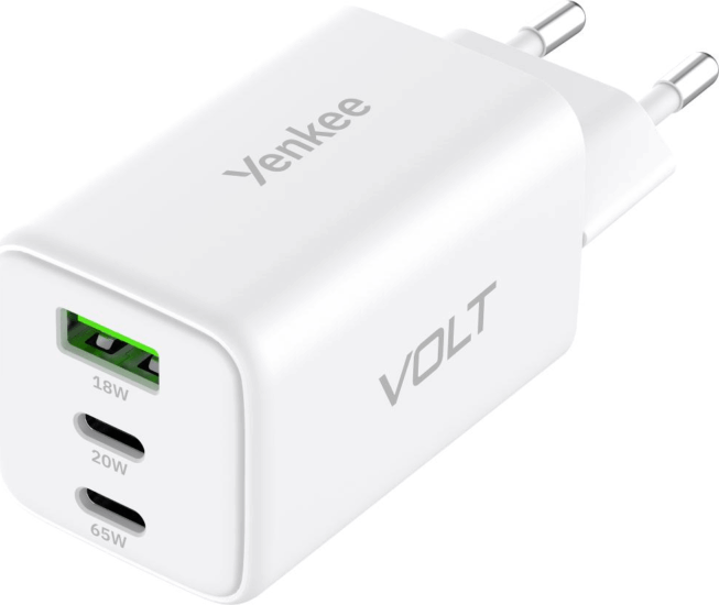 Yenkee YAC G65 VOLT 2xUSB-C / USB-A Hálózati Töltő Adapter 65W - Fehér