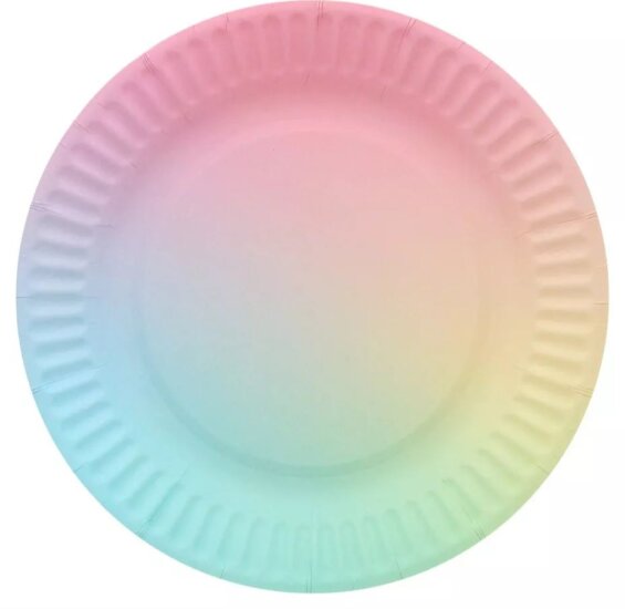 Vidám szivárvány mintás papírtányér - 6 arab / csomag