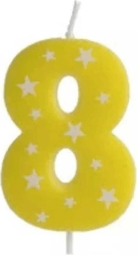 QX Toys Sárga születésnapi 8-as számgyertya 6 cm