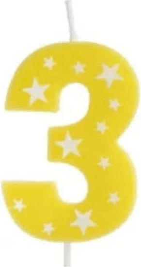 QX Toys Sárga születésnapi 3-as számgyertya 6 cm QX Toys Sárga születésnapi 3-as számgyertya 6 cm