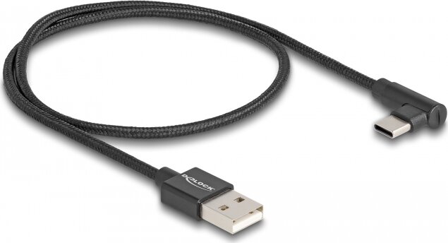 Delock 80029 USB Type-A 2.0 - USB Type-C 90° Adat és töltő kábel 0,5m - Fekete Delock 80029 USB Type-A 2.0 - USB Type-C 90° Adat és töltő kábel 0,5m - Fekete
