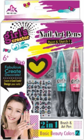 Szórakoztató manikűrkészlet 2 tollal és matricákkal Szórakoztató manikűrkészlet 2 tollal és matricákkal