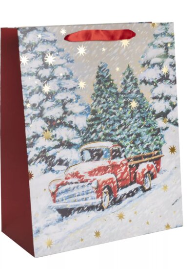 QX Toys Ajándék Papírtáska (18 x 23 cm) - Havas táj minta