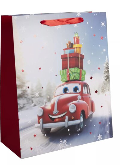 QX Toys Ajándék Papírtáska (26 x 32 cm) - Piros autó minta