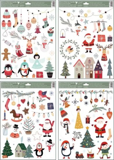 Plus Line Pingvin és télapó mintás Karácsonyi Dekorációs ablakmatrica 30x42cm - Többféle