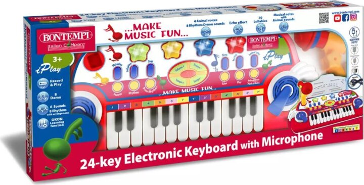 Bontempi 24 billentyűs játékszintetizátor mikrofonnal - Piros