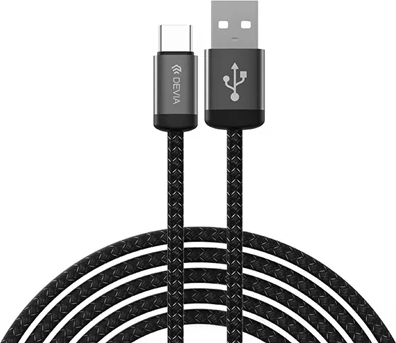 Devia Gracious Tube USB-A apa - USB-C apa Adat és töltőkábel 1m - Fekete