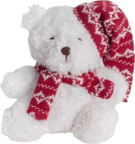 Piros sapkás karácsonyi maci plüssfigura 16 cm