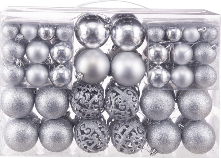 Iris Karácsonyi Műanyag gömb dísz készlet 100 darabos Vegyes méret - Ezüst