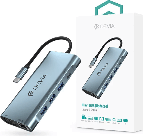 Devia ST399992 Leopard USB-C apa - USB/HDMI/SD/RJ45 anya Többportos Átalakító Adapter - Szürke Devia ST399992 Leopard USB-C apa - USB/HDMI/SD/RJ45 anya Többportos Átalakító Adapter - Szürke