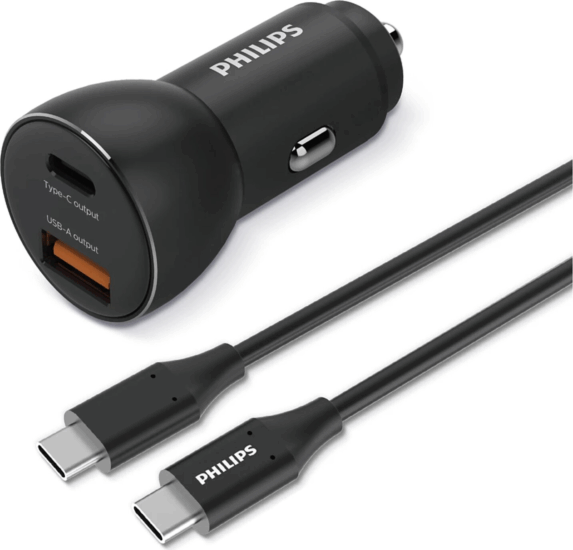Philips DLP2521C USB-C + USB A Autós gyorstöltő 36W - Fekete
