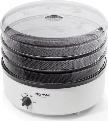 Stöckli Dörrex Gyümölcsaszaló és szárító acélhálós tálcákkal Stöckli Dörrex Gyümölcsaszaló és szárító acélhálós tálcákkal