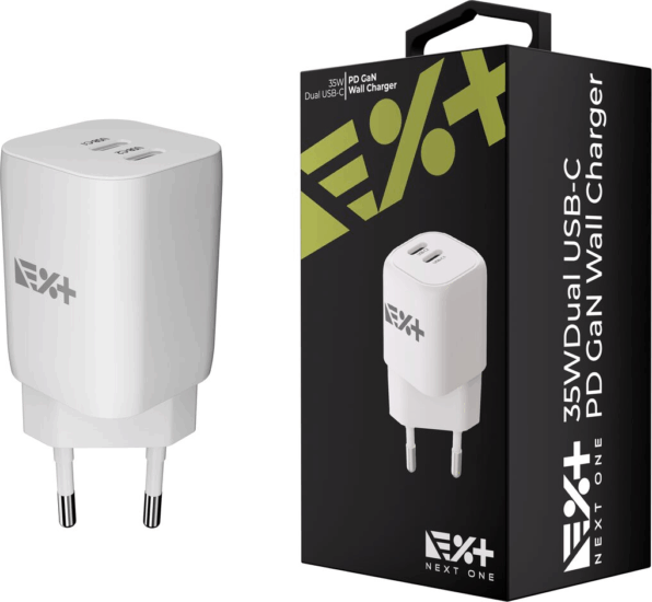 NextOne 2x USB-C PD GaN Hálózati Gyorstöltő 35W - Fehér