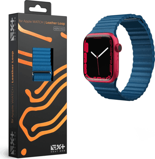 Next One Apple Watch S1/2/3/4/5/SE1/6/7/8/9/10/SE2 Bőr Okosóra szíj 42/44/45 mm - Kék