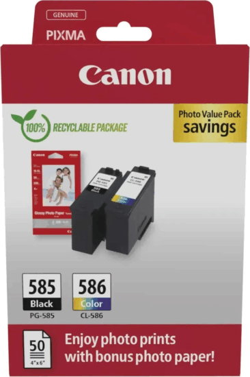 Canon PG-585 / CL-586 Eredeti Tintapatron - Fekete/Színes + Fotópapír 50 db