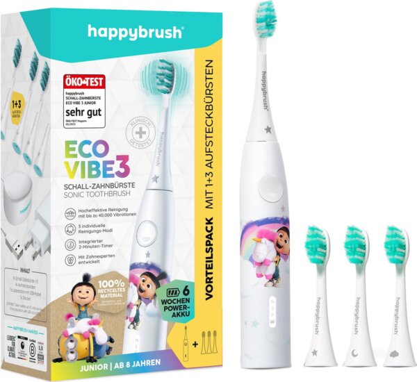 HappyBrush ECO VIBE KIDS Agnes Elektromos gyerek fogkefe 3 fejjel - Fehér
