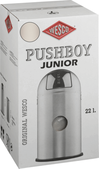 WESCO Pushboy Junior 22 literes nyomófedeles fém szemetes - Matt homok WESCO Pushboy Junior 22 literes nyomófedeles fém szemetes - Matt homok
