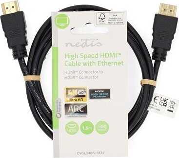 Nedis CVGL34060BK15 HDMI apa - HDMI apa Kábel 1,5m - Fekete Nedis CVGL34060BK15 HDMI apa - HDMI apa Kábel 1,5m - Fekete