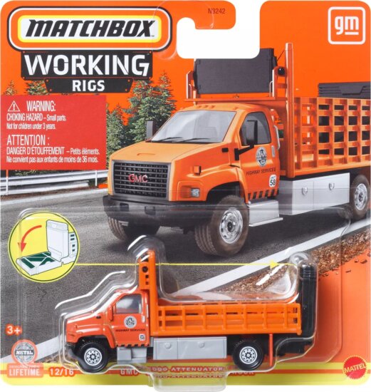 Mattel Matchbox Working Rigs - GMC 3500 Attenuator Truck kisautó - Narancs