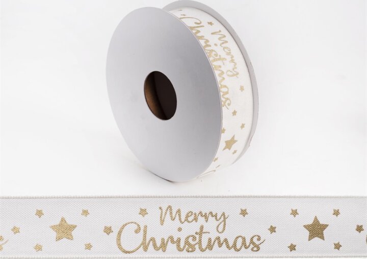Iris Karácsonyi Ajándék diszítő szalag (25 mm / 10 méter) - Krém