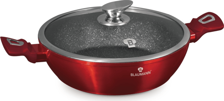 Blauman BL-3984 Alacsony Lábas Üveg fedővel Ø 28cm 3.8L - Piros