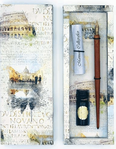 Kartos Roma Kalligráfia merítőtoll készlet (Fekete tinta) - Barna