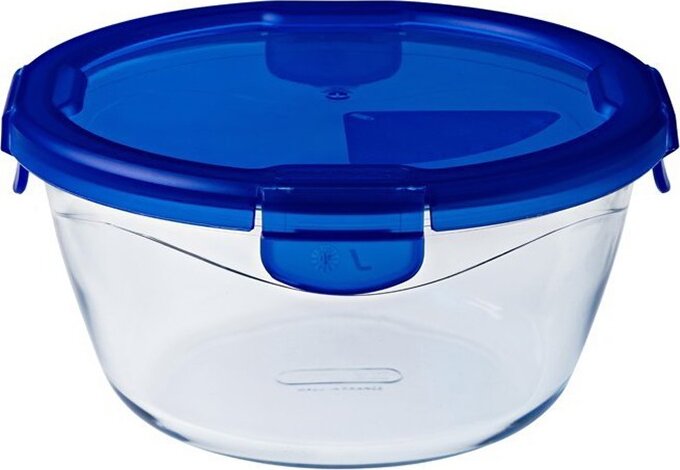 Pyrex 288PG Cook&Go Hőálló Üveg tárolóedény fedővel 1,6L - Átlátszó / Kék
