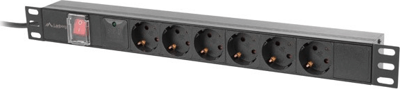 Lanberg PDU-06F-0200-BK 1U 19" 6-os túlfeszültség védő elosztó 2m - Fekete