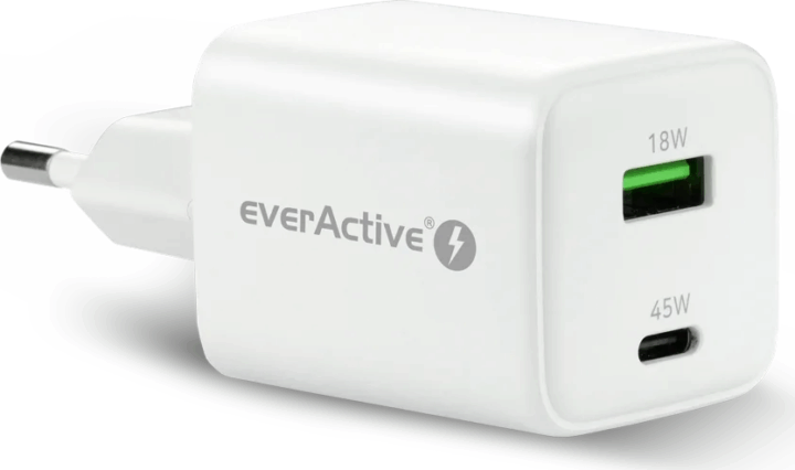 EverActive SC-450Q USB-A / USB-C Hálózati Gyorstöltő Adapter 45W - Fehér