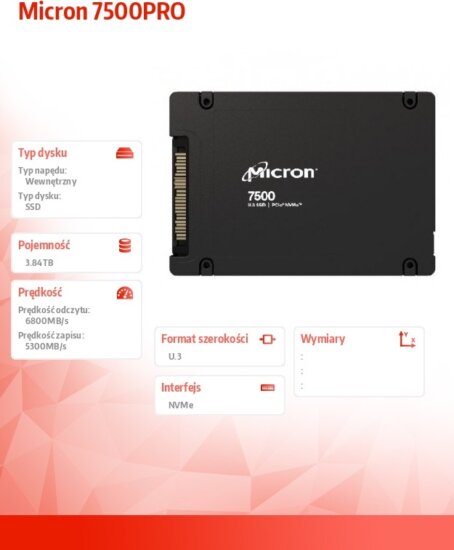 Micron 3.84TB 7500 Pro U.3 NVMe PCIe SSD Micron 3.84TB 7500 Pro U.3 NVMe PCIe SSD