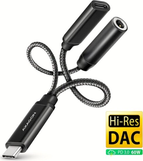 Axagon ADA-HCPD USB-C - USB-C/DAC Audio Átalakító Adapter 60W - Fekete Axagon ADA-HCPD USB-C - USB-C/DAC Audio Átalakító Adapter 60W - Fekete