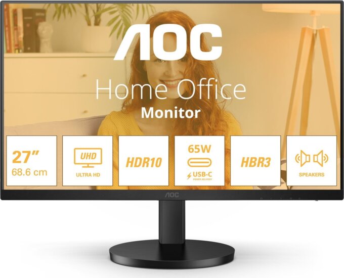 AOC 27" U27B3CF 16:9 4K 4K UHD IPS 60Hz Monitor - Fekete
