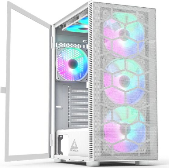 Montech X3 MESH Midi Torony Számítógépház + 3db 140mm LED + 3db 120mm LED ventilátor - Fehér