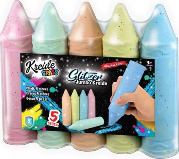 Jumbo csillámos aszfaltkréta szett 19 cm - Vegyes színek (5 db/csomag) Jumbo csillámos aszfaltkréta szett 19 cm - Vegyes színek (5 db/csomag)