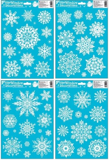 Hópelyhek csillámos ablakmatrica 42 x 30 cm - Fehér/Többféle