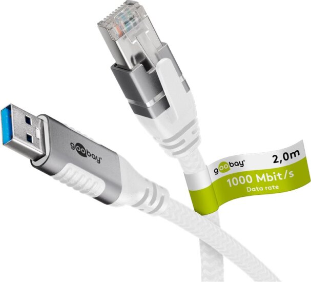 goobay USB-A 3.2 Gen1 - RJ-45 Ethernet Átalakító kábel 2m - Fehér