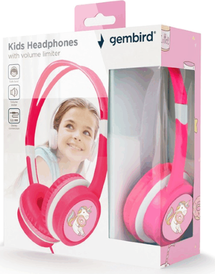 Gembird MHP-JR-PK Vezetékes Fejhallgató Hangerőszabályzóval Gyerekeknek - Rózsaszín