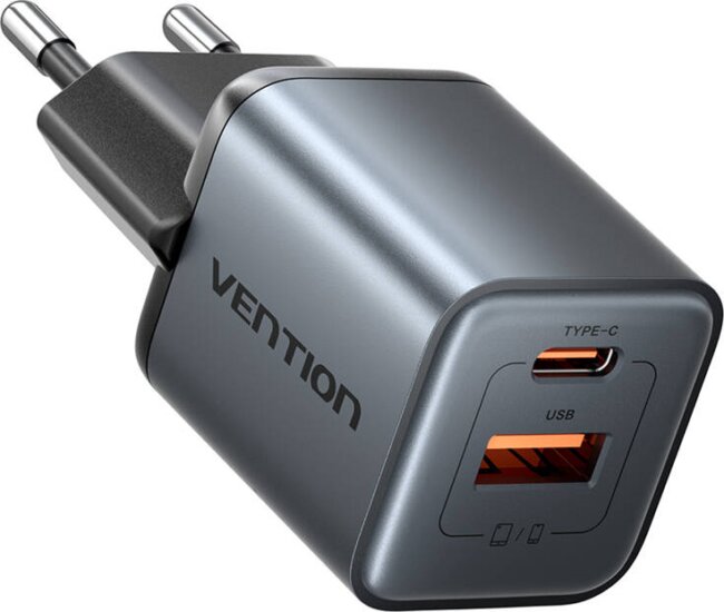Vention GaN USB-C + USB-A Hálózati Gyorstöltő Adapter 30W - Szürke Vention GaN USB-C + USB-A Hálózati Gyorstöltő Adapter 30W - Szürke