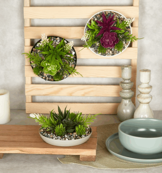 Iris E5750 Kerek asztali/fali Dekoráció művirággal tálban 15x10cm - Többféle