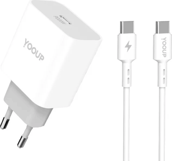 Yooup NC60-C USB-C Hálózati Töltő Adapter 20W + USB-C kábel - Fehér