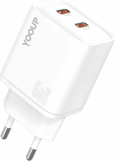 Yooup NC63-F 2x USB-C Hálózati Gyorstöltő Adapter 40W - Fehér