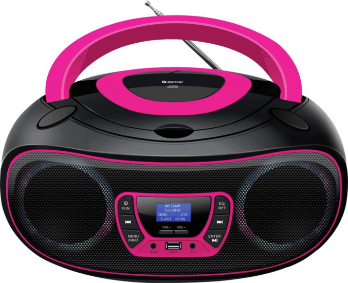 Denver TDB-212P Bluetooth/CD-s Boombox - Fekete/Pink