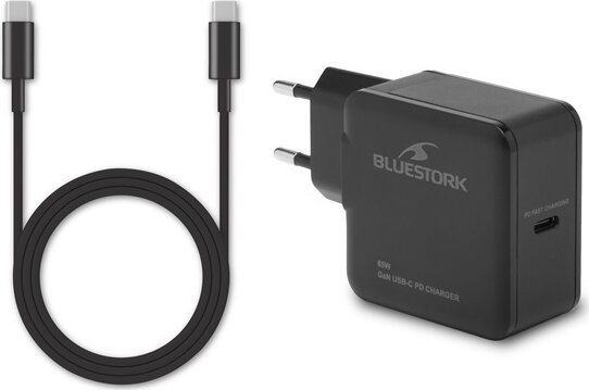 Bluestork PW-BS-65-GAN-C USB-C Hálózati Gyorstöltő Adapter 65W + USB-C kábel - Fekete