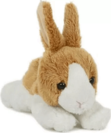 Élethű fekvő hűsvéti nyuszi plüssfigura 13 cm - Barna/Fehér