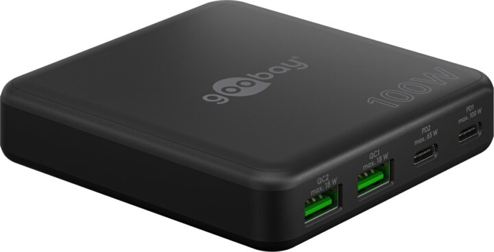 Goobay 70764 2xUSB-A / 2xUSB-C Hálózati Gyorstöltő Adapter 100W - Fekete Goobay 70764 2xUSB-A / 2xUSB-C Hálózati Gyorstöltő Adapter 100W - Fekete